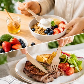 Mwellewm 100% Compostable Cutlery Set Wooden Utensils Disposable Silverware
