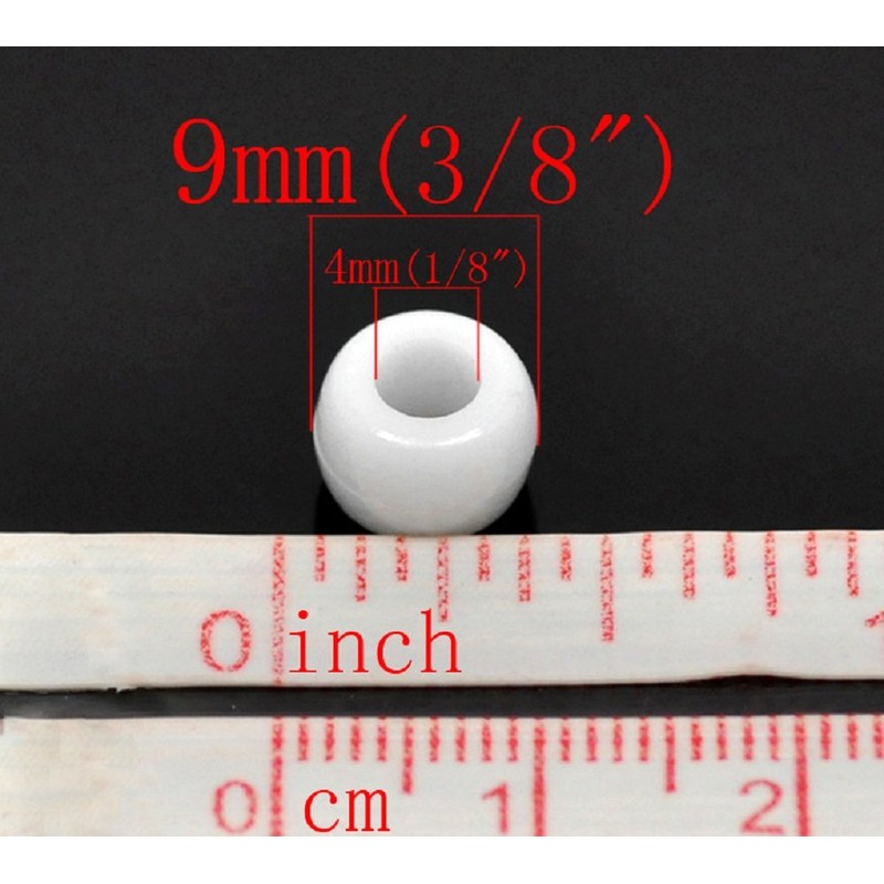100 x Pony Beads 9mm x 6mm White Acrylic Plastic