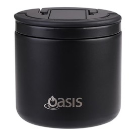 Oasis Stainless Steel Double Wall Insulated Food Flask with Quick Release Lid & Spork 550 ml - Black