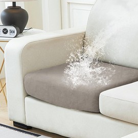 NAISI Waterproof Couch Cushion Covers Thick Velvet Fabric Washable Sofa Slipcovers 1 Piece Individual Sectional Couch Covers with Elastic Bottom(1 PC for Seat Cushion or Backrest,Light Taupe)
