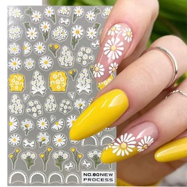 Daisy Nail Art Sticker 5D Exquisite Nail Art Supplies Flower Nail Decal 3D Self-Adhesive Luxurious Colorful Pink Floral Leaf Cherry Blossom Designs Stickers for Women Girls Nail Decorations 4 Sheets