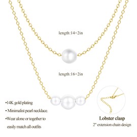 Dochais 14K Gold-Plated Pearl Necklace Women's Necklace Gold Women's Necklace Gold Beads Chain Layered Chain with Pearl Silver/Gold Chains Necklace Women Gifts Jewellery Ladies, Pearl