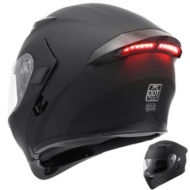 OUMURS DOT Motorcycle Full Face Helmet, Modular Flip-Up Dual Visor with Rear LED Lights, Lightweight & DOT Approved, Matte Black - XXL