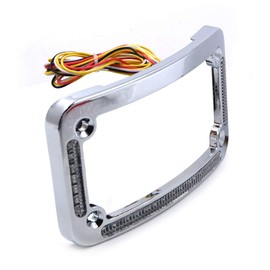 XKMT-"All-In-One" LED Curved License Plate Frame w/Dual LED Brake OR Turns - Chrome Finish Compatible with Any Motorcycle [P/N: MT294-007-CD]