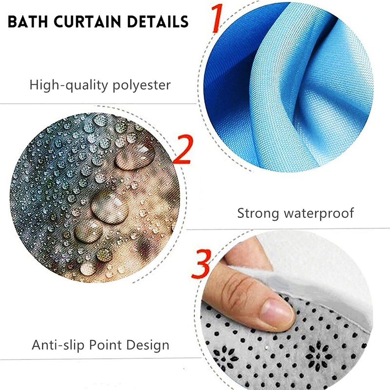 Chrainy 4Pcs 3D Floral Shower Curtain Sets Elegant White Blossom