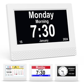 SENXINGYAN Digital Calendar Alarm Clock, 7 Inch HD Large Screen Display Alarm Clock, Multiple Clock Modes, Senior Clock with Date and Day of the Week, Automatically Dimmable for Seniors, Adults and