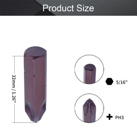 Utoolmart 5/16 inches Hex Shank 32mm Length Magnetic Phillips Cross Screwdriver, PH3 Head Screwdriver Bits S2 Alloy Steel 10Pcs