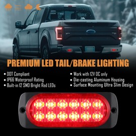 AT-HAIHAN Pack of 2 Aluminum Housing Red LED Trailer Stop Brake Turn Tail Lights, DOT Compliant Waterproof Surface Mount Lighting for Truck Tractor Jeep RV