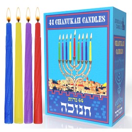 Jerusalem Candles Colorful Hanukkah Candles - Standard Size Fits Most Menorahs - Premium Quality Wax - Colored Chanukah Candles - 44 Count for All 8 Nights of Hanukkah