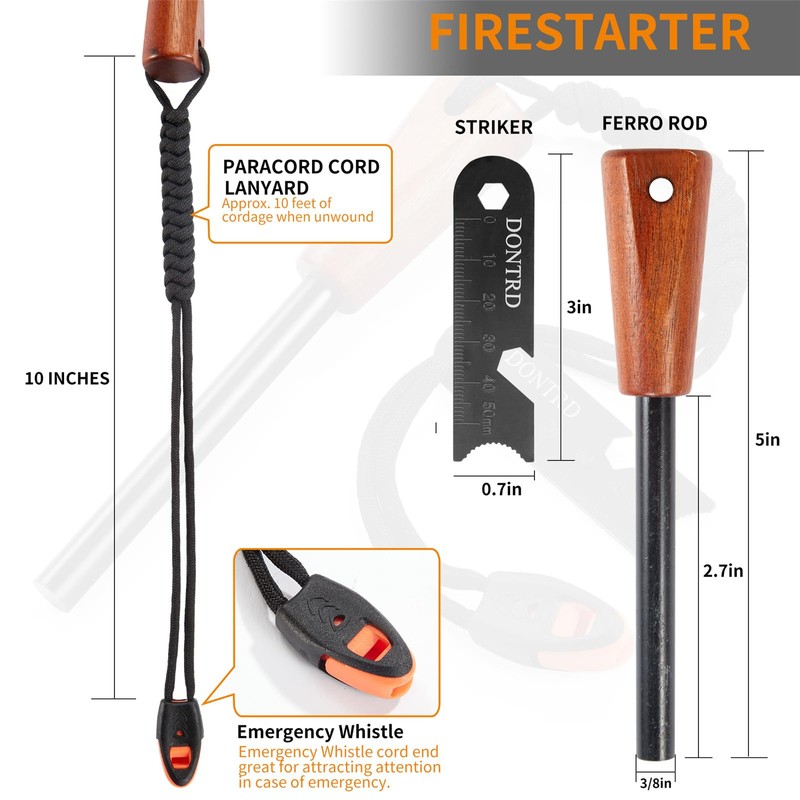 Survival Fire Starter - Handmade Wooden Handle 3/8" Thick Ferro