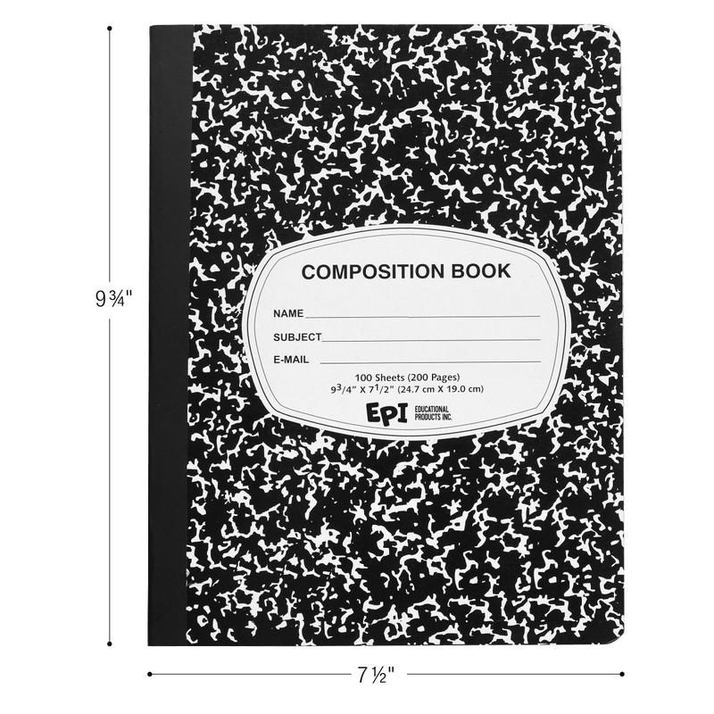 EPI Wide Ruled Black Marble Composition Notebook, 100 Sheet, 3-Pack