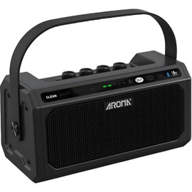Ulumac Aroma 10W Portable Rechargeable Guitar Amp, 5 Channels, Bluetooth Acoustic/Electric Mini Amplifier with Reverb, Delay, 20 Drum Patterns, LED Display, Compact Design, Black(8D x 4W x 4H Inches)