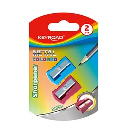 KEYROAD Ergonomic Pencil Sharpener Single / 2 Pieces / Aluminium / Steel Blades / Pencils and Coloured Pencils / Blister - Mixed Colours / For Nursery Preschool and School