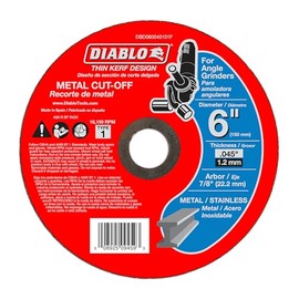 Diablo Metal Cut-Off Disc - Superior Performance - 6" Diameter, 7/8" Arbor, 1 Hub Type, 0.045” Thickness, 10150 Max RPM - DBD060045101F
