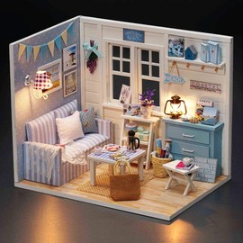 DIY Dollhouse Miniature Dollhouse Kit, Dollhouse Miniature with LED Light, Creative Gifts for Friends, Parents, Beautiful Small Room (Fresh Sunshine)