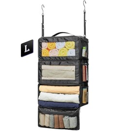 Vokelater Suitcase Organizer, HangingTravel Organizer Carry On Luggage Organizer, Portable Hanging Shelves Packing Cubes for Cruise Ship Essentials, Large, Black