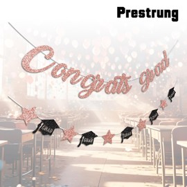 Vofrise Rose Gold Congrats Grad Banner Glitter Graduation Banner for Graduation Decorations Class of 2025 Party Supplies