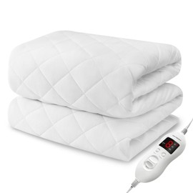 Heated Mattress Pad Queen Size, Electric Mattress Pad Cover w/Dual Control 8 Heating Settings, Bed Warmer w/ 4 Auto Shut Off Settings, UL Certified, Deep Pocket, Machine Washable, White