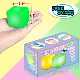 2Pcs Stress Cube Glow in The Dark Toys,Sensory Squeeze Toy with Super Solid Squishy,Fidget Squishy Toys for Kids and Adults,Ice Cube Toys,High Density Squeeze Balls(Green+Yellow)
