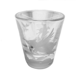 IncisoArt Hand Etched Shot Glass Sandblasted (Sand Carved) Handmade USA Engraved Pigs Flying Over Clouds (1, Round Clear 1.5 Ounce)
