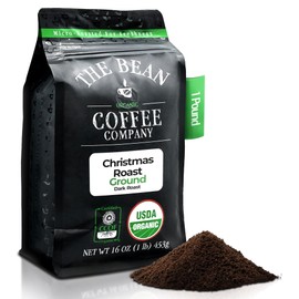 The Bean Organic Coffee Company Christmas Roast, Dark Roast, Ground Coffee, 16-Ounce Bag,Café molido tostado organico
