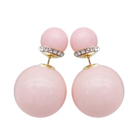 Navachi 18K Gold Plated Double Sided Colorful Faux Pearl Fashion Elegant Candy Crystal Zinc Stud Earrings for Women, Crystal zinc