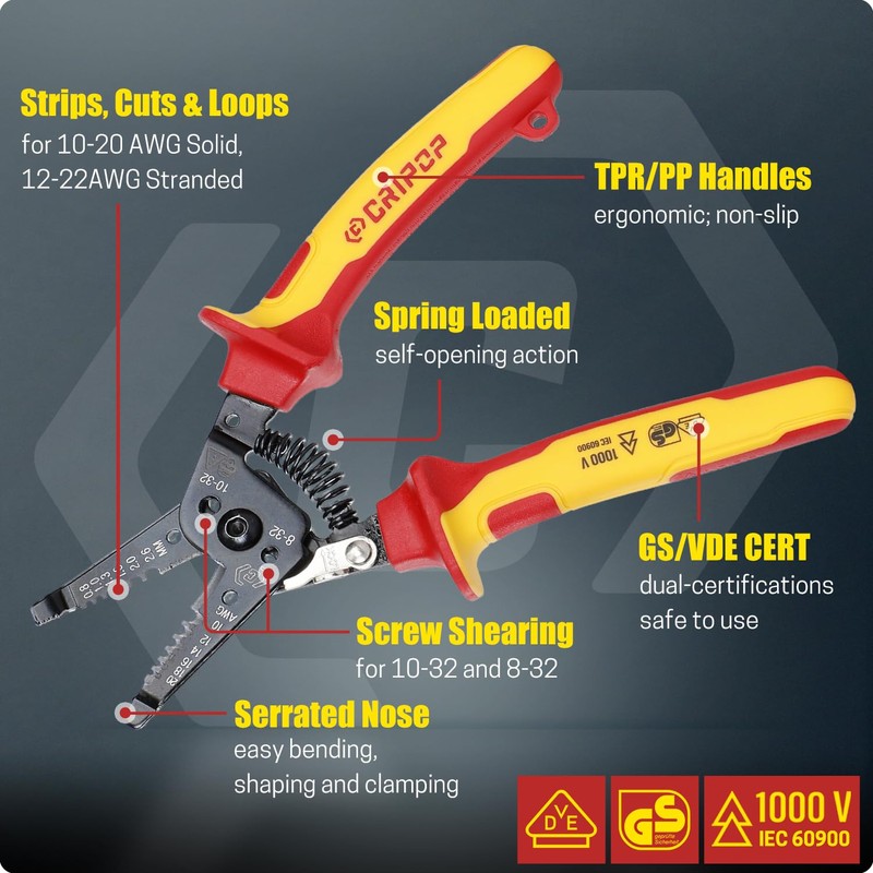 CRIPOP Insulated Wire Stripper and Cutter with Tool Storage Case,