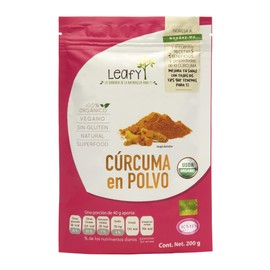 Cúrcuma Orgánica en Polvo 200g, Leafy | Superfood | Vitamina C, E, K | Vegano | Sin rellenos | 100% Cúrcuma | Magnesio, Calcio, Hierro, Potasio, Manganeso, Fósforo y Zinc | Certificación USDA.