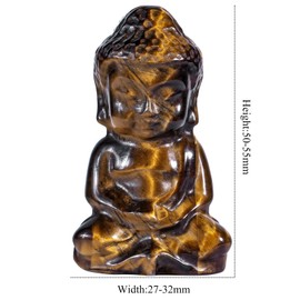 KYEGYWO 5 cm Tiger's Eye Hand Carved Crystal Baby Buddha Figure, Stone Lucky Buddha Statues Buddhist Decor Healing Stone Talisman Fengshui Sculpture Ornament for Reiki Healing and Meditation