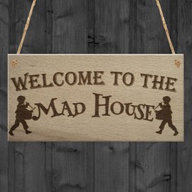 RED OCEAN Mad House Funny Home Decor Gift Friendship Door Hanging Plaque Neighbour Sign