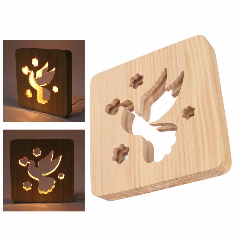 2W 3D Wood Carving Lamp Warm White Light Peace Dove