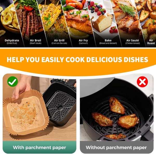 YOISDJL ReLuien 150pcs Air Fryer Liners, 8.7" Square Parchment Disposable