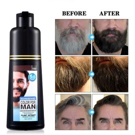 Men's Hair Mustache & Beard Dye for Gray Hair Coverage - Natural Black Color in 5 Minutes, Easy Application Shampoo for Facial Hair 200ml (Natural Black)