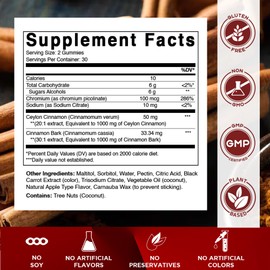 Vitamatic Sugar-Free Chromium Gummies with Ceylon Cinnamon – 2000 mg Equivalent Per Serving (from Extract 83 mg) – Non-GMO, Gluten-Free – 60 Vegan Gummies