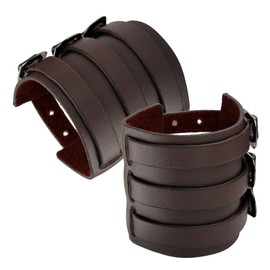 Eigso Pack of 2 PU Leather Punk Gothic Wide Bracelet with Clasp for Men and Women Adjustable, Leather, No gemstone