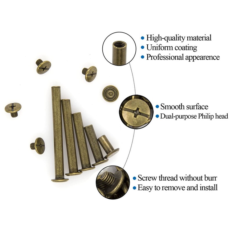 Alloypro 80 Pcs Phillips Chicago Binding Screws M5 x 10/20/30/40/50mm