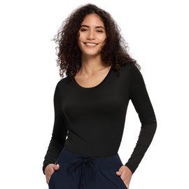 COZYFIT Underscrub Long Sleeve Women - Scrubs Undershirts for Nurse with Soft Fabric, Crew Neck Tee, Black, M