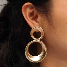 Inateannal Punk Hollow Circle Dangle Earrings Double Circle Hoop Stud Earrings Large Gold Circle Drop Earrings Exaggerated Circle Hoop Earrings Jewellery for Women and Girls, Alloy Steel