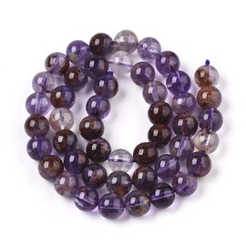 ZEMRIO 6 mm Natural Purple Rutilated Quartz Gemstone Beads for Jewellery Making DIY Bracelet Necklace Round Beads (Purple Rutilated Quartz, 6 mm)