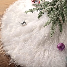 47 Inch Christmas Tree Skirt for Christmas Tree Decorations,White Long Snow Plush Christmas Tree Mat,Xmas Tree Skirt Christmas Tree Base Covers for Winter Xmas New Year Party,Indoor Christmas Decor