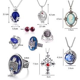 Zaky 35 Piece Vampire Diaries by Katherine Pierce and Cameo Pendant Necklace by Elena Gilbert and Earrings and Family Crest Ring Esther's Secret Sticker Set, Zinc, No Gemstone