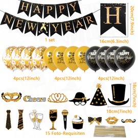 wenweo Happy New Year Decoration 2025, New Year's Eve Decoration 2025, Decoration New Year's Eve Party Includes Streamers New Year's Eve, Table Decoration New Year's Eve, Happy New Year Garland,