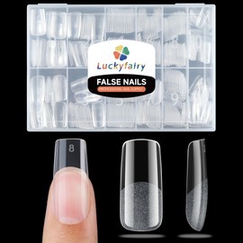 Luckyfairy Medium Square Nail Tips, 360pcs Soft Gel Pre-Shaped Acrylic Fake Nails, Half Matte Full Cover Clear Gelly Press on Flase Nail Tips for Extension Nail Manicure Home DIY 12 Sizes Gelly Tips