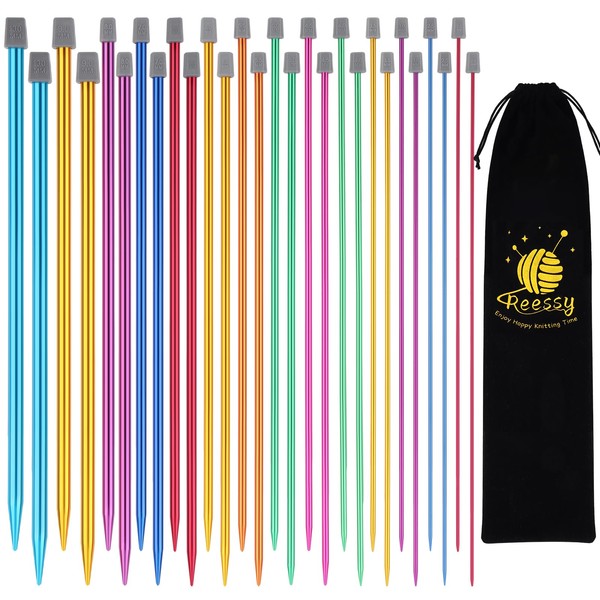 Reessy Coloured Knitting Needles Set-35cm Long, 14 Pair 2 mm-10