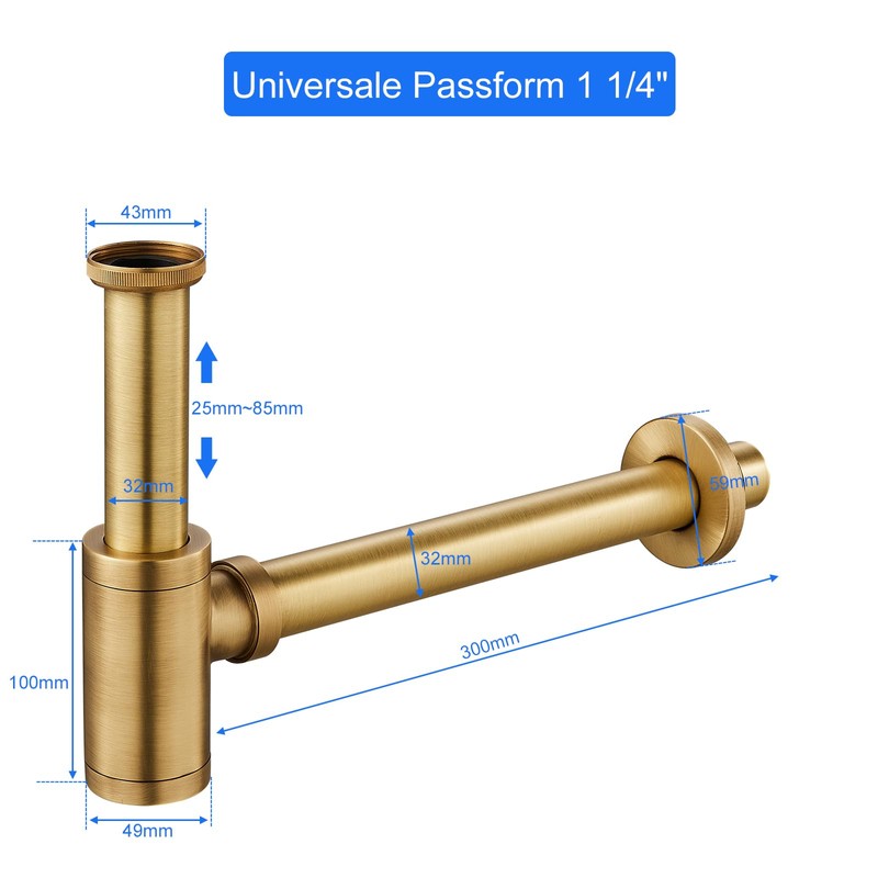 KEOKBON Universal Siphon, Siphon for Sink and Washbasin, Keymark Brass