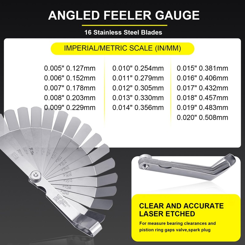2 Pcs Stainless Feeler Gauges, 32 Pieces Universal Blade Feeler
