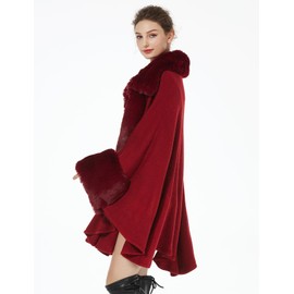 BEAUTELICATE Women Faux Fur Poncho Coat Oversize Cloak Open Front Knit Ruana Full Wrap Shawl