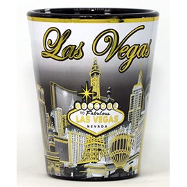 Las Vegas Nevada B & W Gold Ceramic Shot Glass
