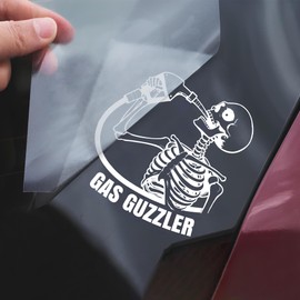 Gas Guzzler Car Decal Funny Skull Skeleton Joke Sarcastic Meme Humor Decals,Car Fuel Tank Cap Sticker, Window Bumper Stickers, Car Accessories Vinyl Waterproof 5 Inch Decal Gift for Mom Dad Friend