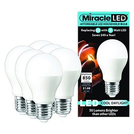 MiracleLED 604726 9W Affordable Household Bulb 850 Lumens Perfect A19 Household Replacement Light, Cool White, 6-Pack